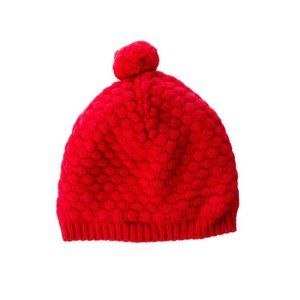 JACADI Girls' Knit RED Pom-Pom Hat